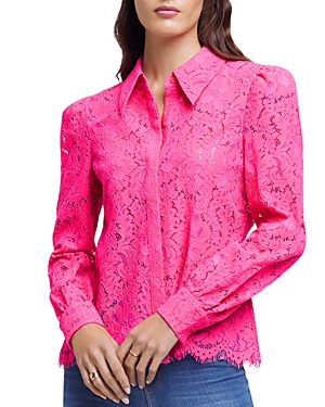 L Agence Jenica Lace Long-puffed Sleeve Blouse In Ros