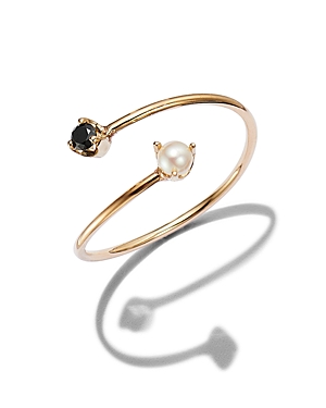 Zoë Chicco 14k Yellow Gold Cultured Freshwater Pearl & Black Diamond Bypass Ring - 150th Anniversary Exclusive In Black/gold