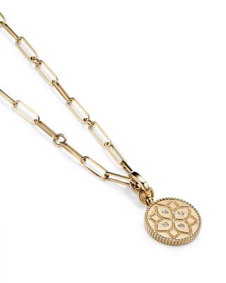 18K Yellow Gold Venetian Princess Diamond Floral Disc Pendant Necklace, 19"