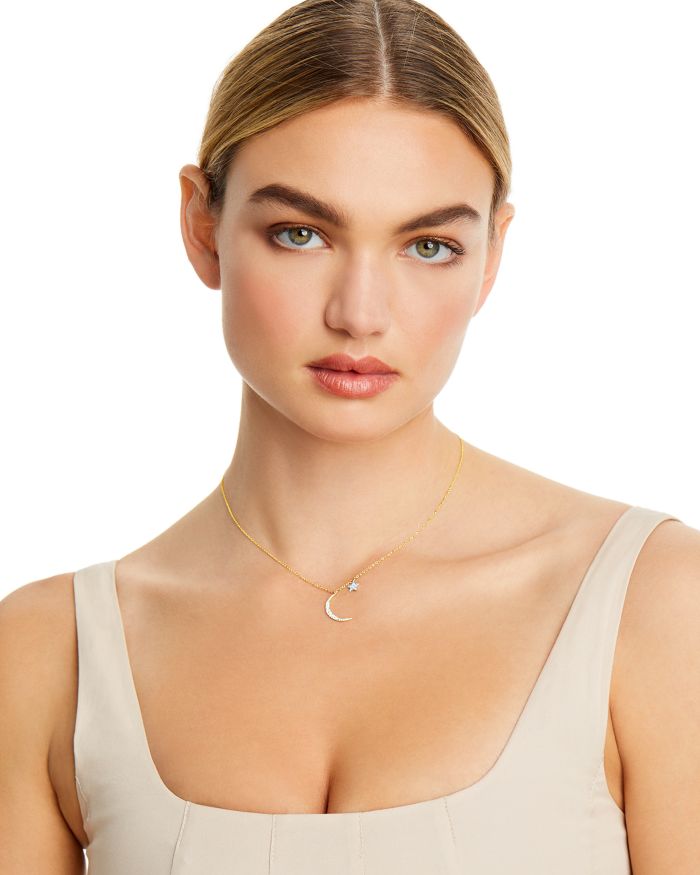 Diamond Moon Necklace in 14K Yelliow Gold, .22 tcw, 16"