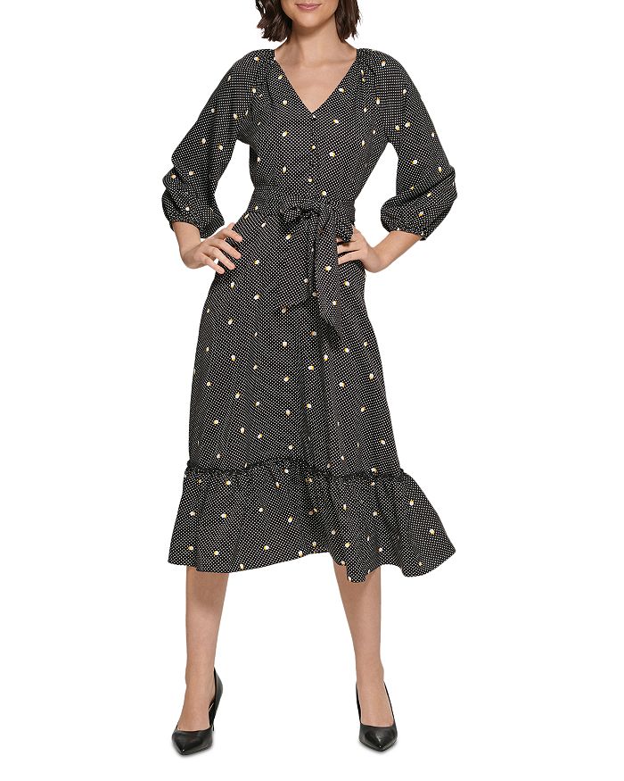KARL LAGERFELD PARIS Dot Print Midi Dress | Bloomingdale's