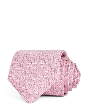 Ferragamo 3d Gancini Grid Silk Classic Tie In Rosa