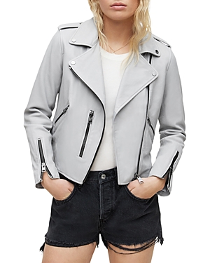 Allsaints Elora Shrunken Leather Biker Jacket In Coastal Blue
