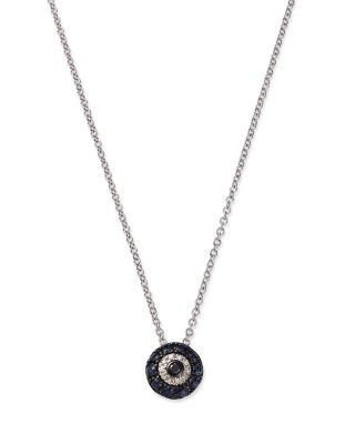 Blue Sapphire &amp; Diamond Evil Eye Pendant Necklace in 14K White Gold, 18&amp;quot; 