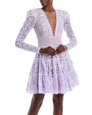 Bronx And Banco Megan Lace Illusion Mini Dress In Lavender