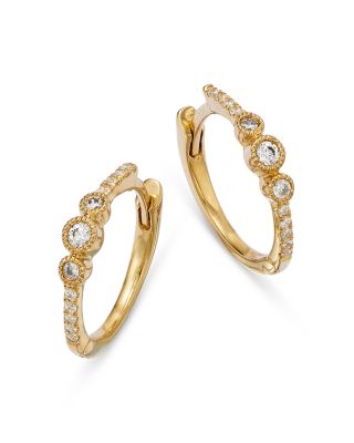 Bloomingdale's Fine Collection - Diamond Bezel Mini Hoop Earrings in 14K Yellow Gold, 0.14 tcw