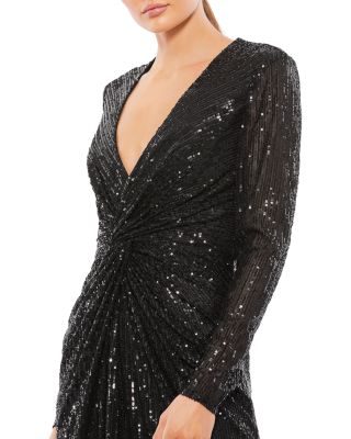 Sequin Knotted Long Sleeve Midi Dress