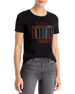 KARL LAGERFELD PARIS - Rhinestone Rainbow Graphic Tee