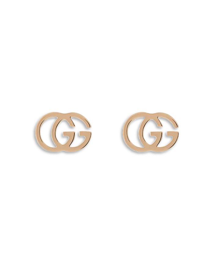 Gucci - 18K Rose Gold Running Double G Stud Earrings