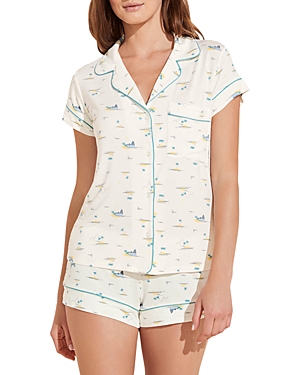 Eberjey Gisele Shortie Short Set In Vacation White/ocean Bay