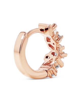 18K Rose Gold Diamond Thick Huggie Hoop Earrings