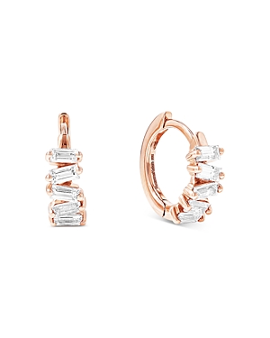 Shop Suzanne Kalan 18k Rose Gold Diamond Thin Huggie Hoop Earrings In White/rose Gold