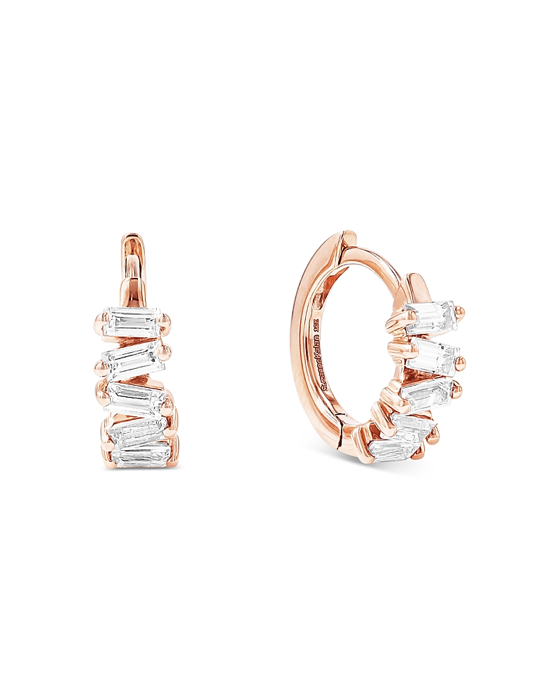 Suzanne Kalan 18k Rose Gold Diamond Thin Huggie Hoop Earrings In White/rose Gold