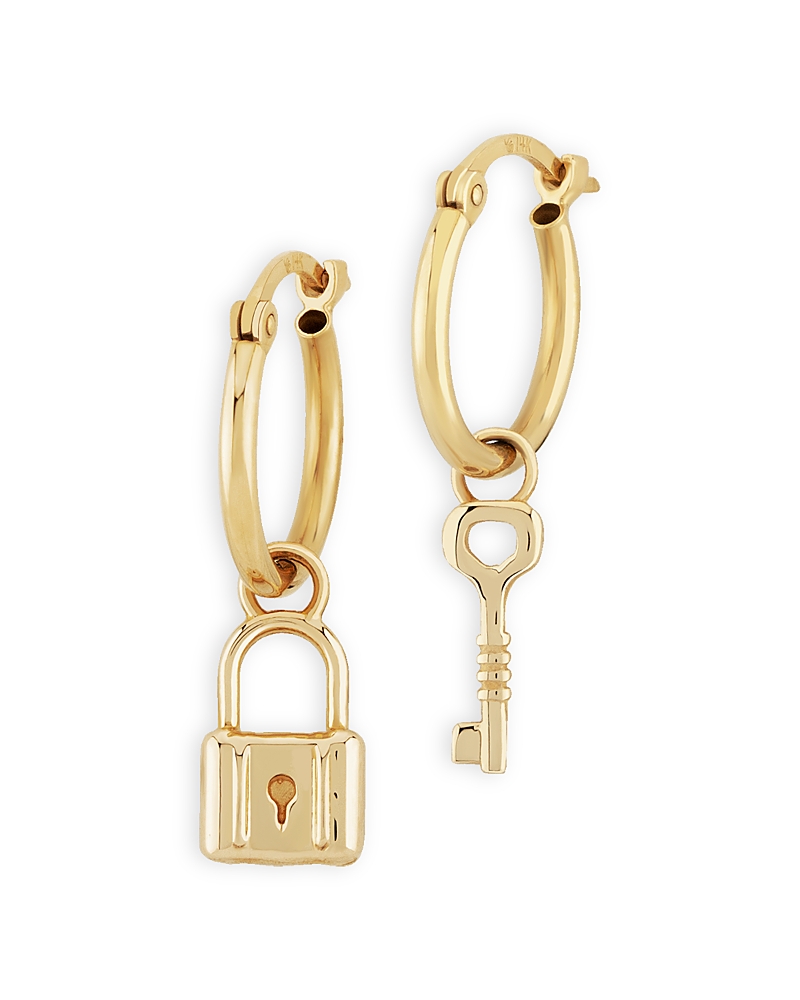 Moon & Meadow Lock & Key Dangle Hoop Earrings In 14k Yellow Gold - Exclusive In Gold