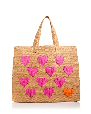 Btb Los Angeles Be Mine Straw Tote In Sand/fuschia