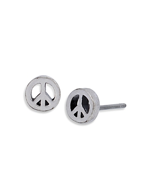 Shop Allsaints Men's Peace Sign Stud Earrings In Sterling Silver