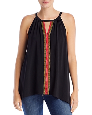 Single Thread Embroidered Trim Knit Tank In Black Monby