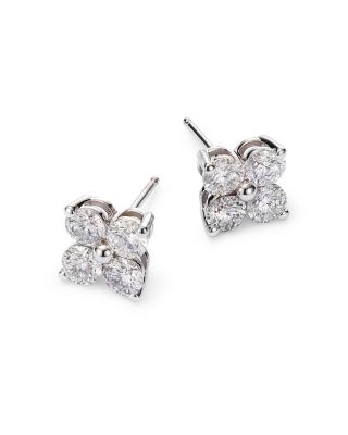 Diamond Clover Stud Earrings in 14K White Gold, 2.0 tcw 