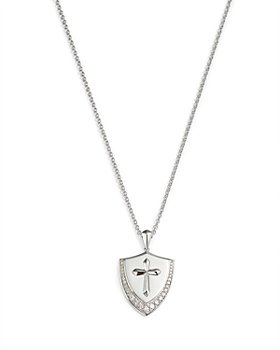 Bloomingdale's - Men's Diamond Cross Shield Pendant Necklace in 14K White Gold, 0.50 ct. t.w. - 100% Exclusive