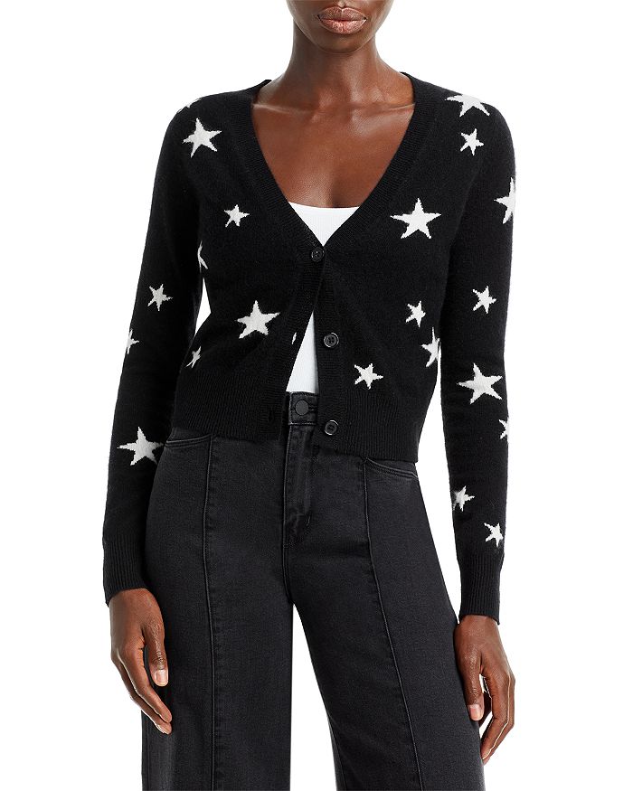 AQUA AQUA Star Intarsia Cashmere Cropped Cardigan 100 Exclusive Bloomingdale's