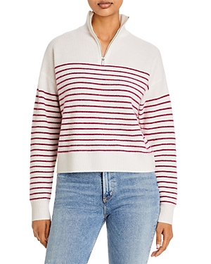 Aqua Stripe Quarter Zip Cashmere Sweater - 100% Exclusive In Ivory/cabernet