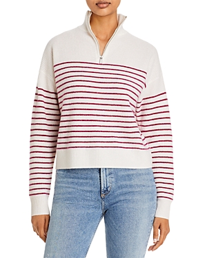 Shop Aqua Stripe Quarter Zip Cashmere Sweater - 100% Exclusive In Ivory/cabernet