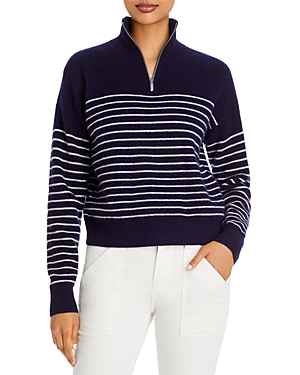 Aqua Stripe Quarter Zip Cashmere Sweater - 100% Exclusive In Peacoat/ivory