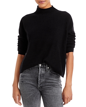 Aqua Cashmere Rolled Edge Mock Neck Brushed Cashmere Sweater - 100% Exclusive In Black