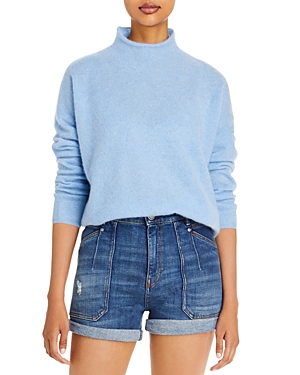Aqua Rolled Edge Mock Neck Cashmere Sweater - 100% Exclusive In Heather Blue