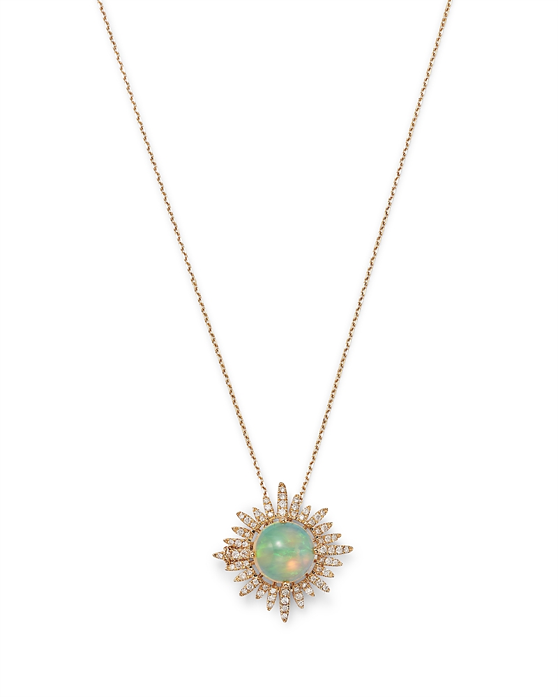 Bloomingdale's Opal & Diamond Sun Pendant Necklace In 14k Yellow Gold, 18 - Exclusive In Opal/gold