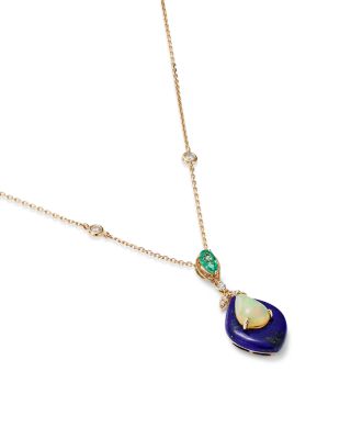 Opal, Emerald, Lapis & Diamond Pendant Necklace in 14K Yellow Gold, 18" 