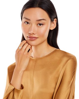 Diamond Pav&eacute; Flower Cuff Ring in 14K Yellow Gold, 0.50 tcw 