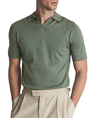 Reiss Duchie Open Collar Merino Polo In Rosemary
