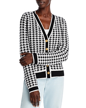 C By Bloomingdale's Cashmere Houndstooth Contrast Trim Cashmere Cardigan - 100% Exclusive In Black/ivory