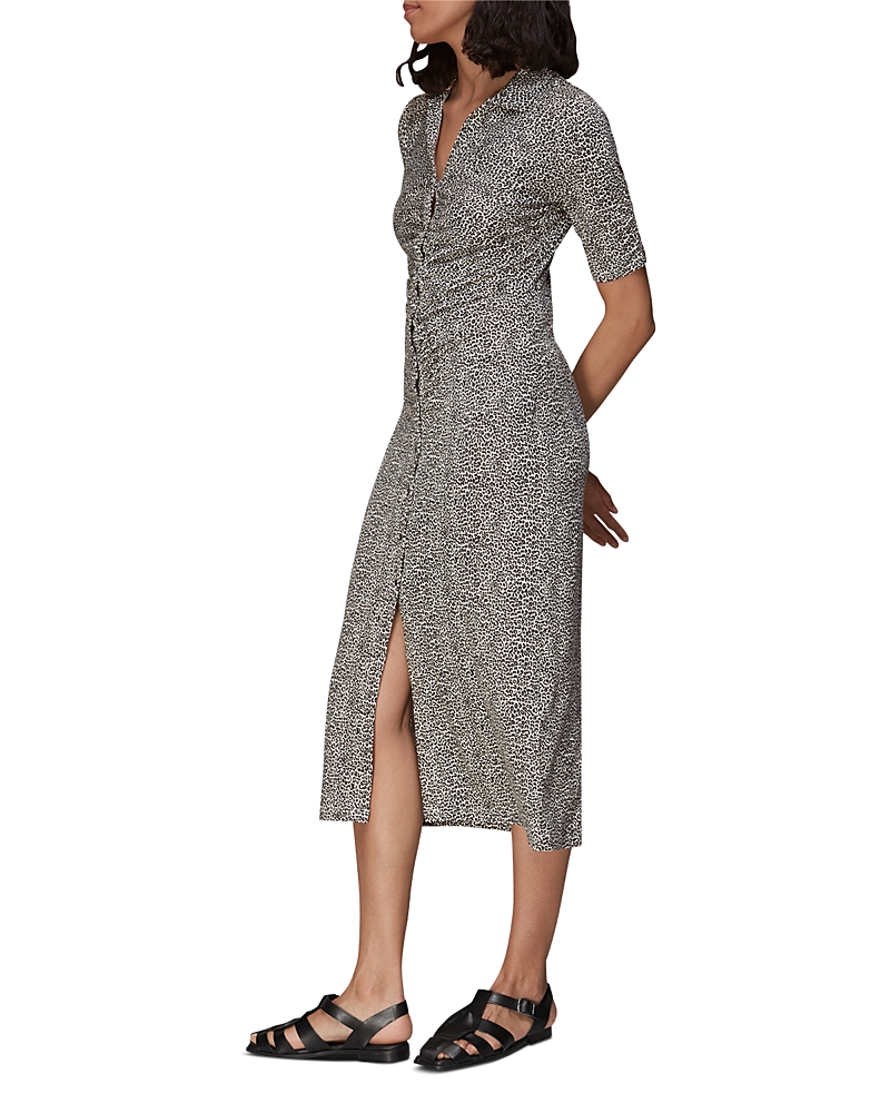 Whistles Leopard Print Ruched Shirt Dress