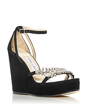 Jimmy Choo Women's Bing Embellished Wedge Sandals In Black/crystal