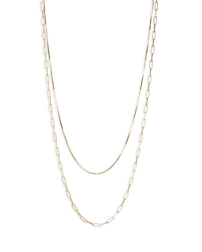 Argento Vivo Rounded Snake & Elongated Paper Clip Double Chain Necklace ...