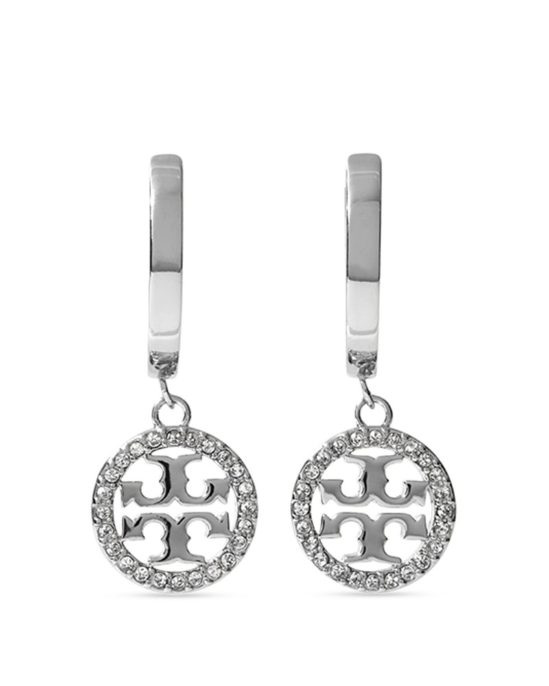 Tory Burch Miller Pave Crystal Hoop Earrings in Clear/Silver