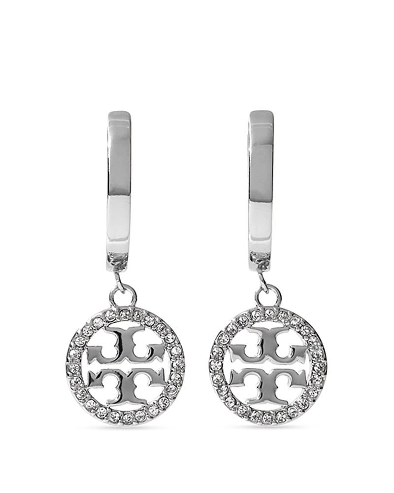 Tory Burch Miller Pave Crystal Hoop Earrings In Clear/silver