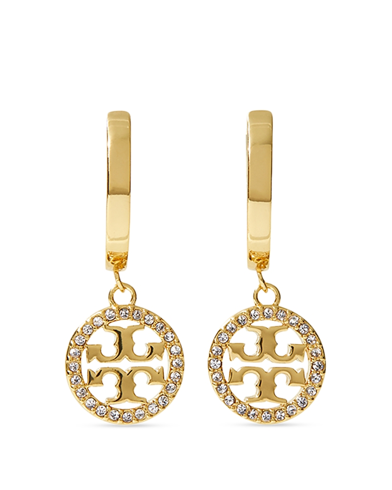 Tory Burch Miller Pave Crystal Hoop Earrings In Silver