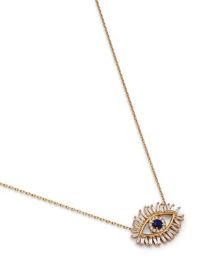 18K Yellow Gold Evil Eye Blue Sapphire & Diamond Pendant Necklace, 18"