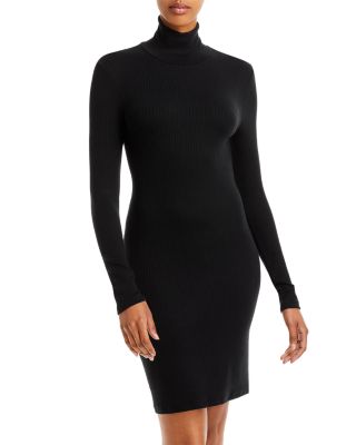Enza Costa Cashmere Rib Long Sleeve Zip Turtleneck Mini Dress - Black