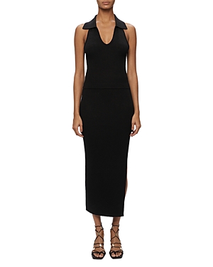 Simkhai Natasha Ribbed Sleeveless Polo Top In Black