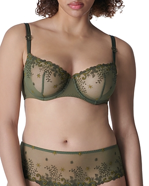 Simone Perele Delice Pattern-embroidered Woven Half-cup Bra In Safari