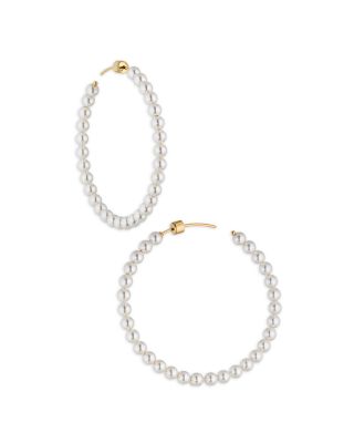 Nadri Nacre Pearl Beaded Hoop Earrings in 18K Gold Plated