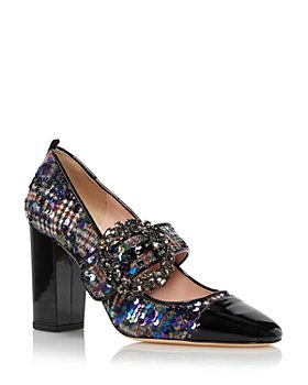 SJP by Sarah Jessica Parker - Women's Winnie Crystal Buckle Sequined High Heel Mary Jane Pumps