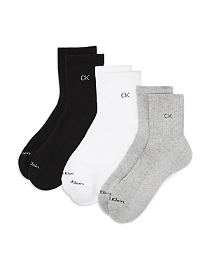 Calvin Klein Cushioned High Quarter Socks, Pack Of 3 In Gray/white/black