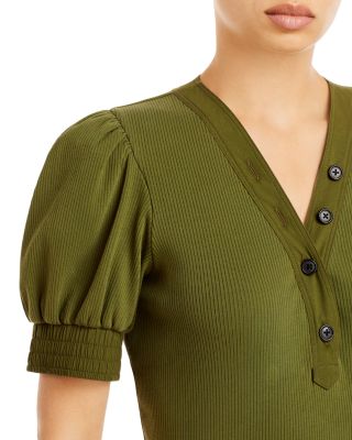 Heather V Neck Puff Sleeve Top 