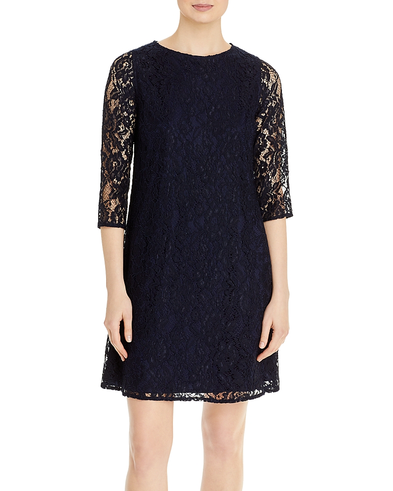 navy lace swing dress MIUSOL Full Floral Lace Scallop Trim Boat Neck Prom Party Swing Dress
