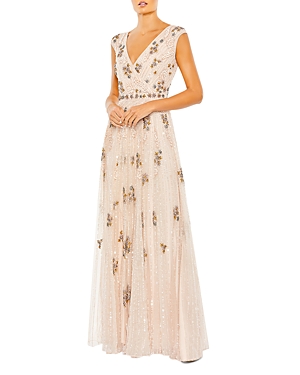 MAC DUGGAL SEQUINED SURPLICE NECK GOWN